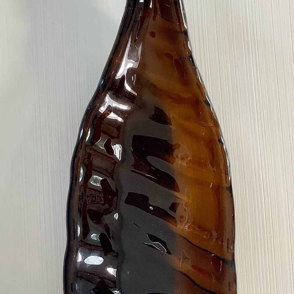 Fabulous Brown glass wine bottle shaped serving tray with butterfly accent